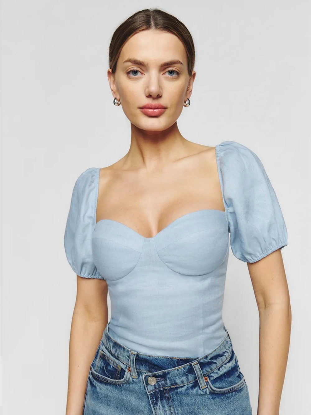 NWOT Reformation Andra Linen Top in Mineral Blue
